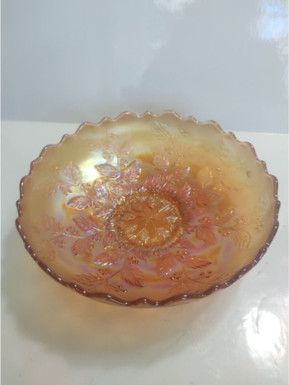 Vintage Fenton Marigold Carnival Glass bowl 8 1/4" Holly Pattern 1930's